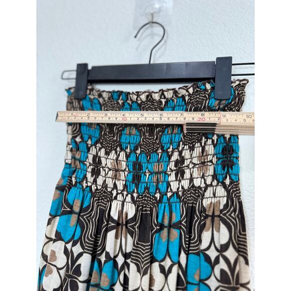 Womens Brown Blue Flowered Smocked Sleeveless Maxi Dress Y2K Small - Picture 7 of 8